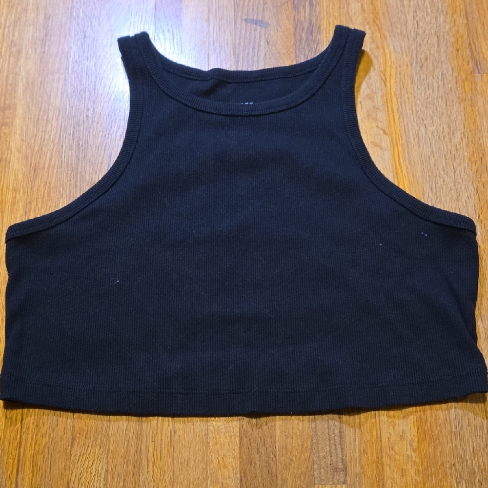 Wild Fable XL Women Black Sleeveless Ribbed Fitted‎ Round Neck Cropped Top